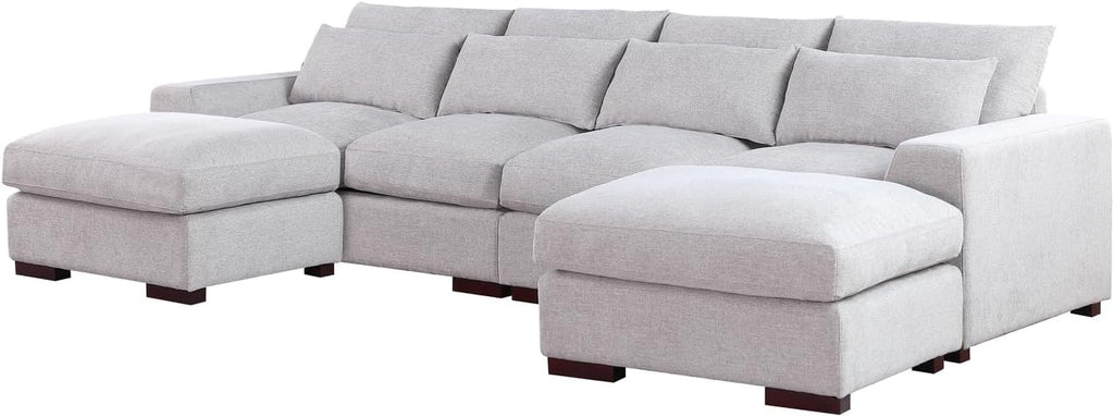 Reversible Modular Sectional Fabric Sofa & Chaise with Two Ottoman Light Gray M5639