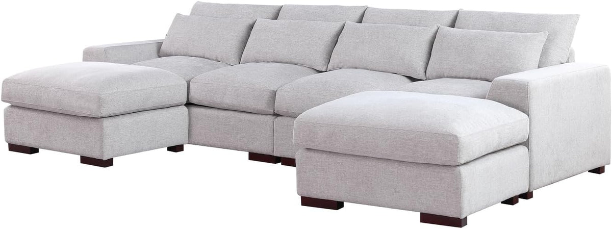 Reversible Modular Sectional Fabric Sofa & Chaise with Two Ottoman Light Gray M5639