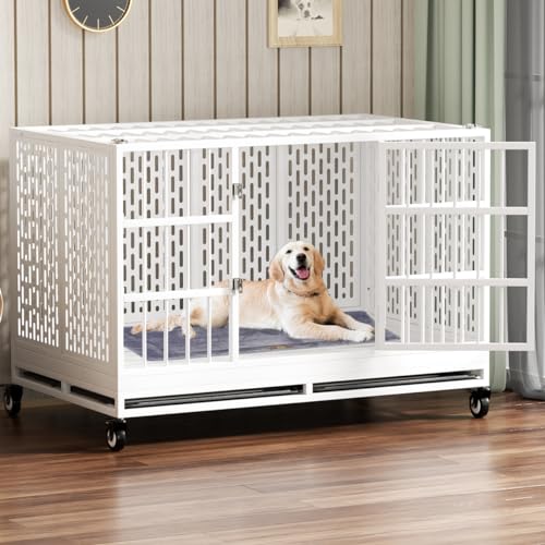 48 Inch Heavy Duty Metal Dog Crate with Wheels, Folding, Removable Tray S490