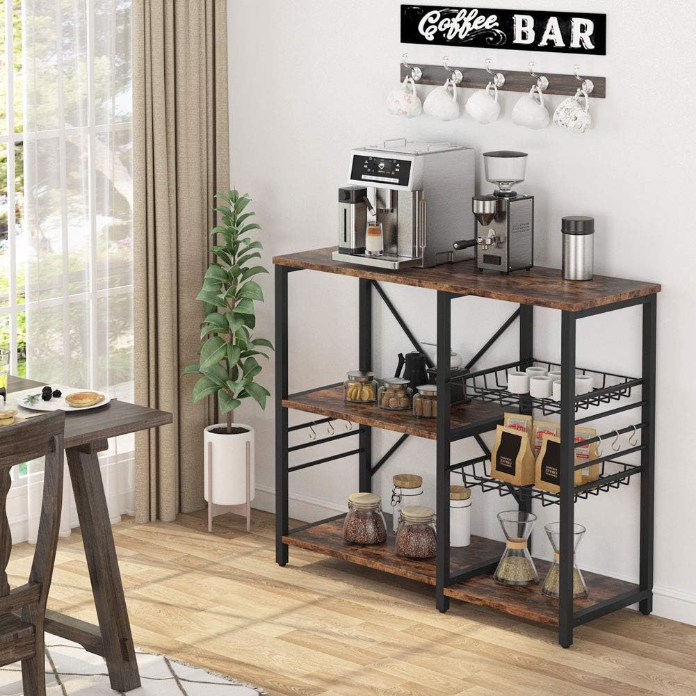 Kitchen Cart Baker’s Rack with Wire Basket and 6 Hooks I79651