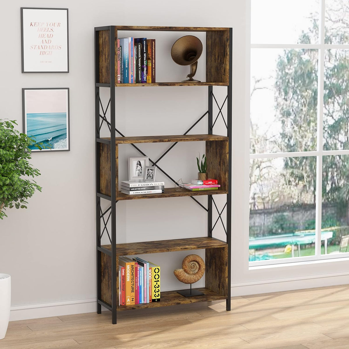5 Tier Bookshelf with Metal Frame J439