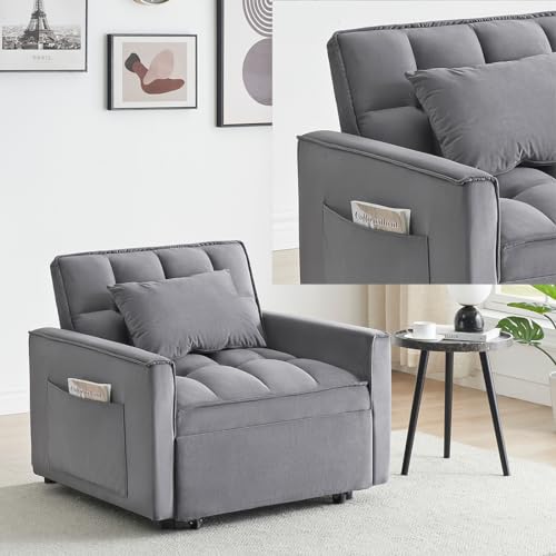 Dark Gray Velvet Convertible Sleeper Chair C367