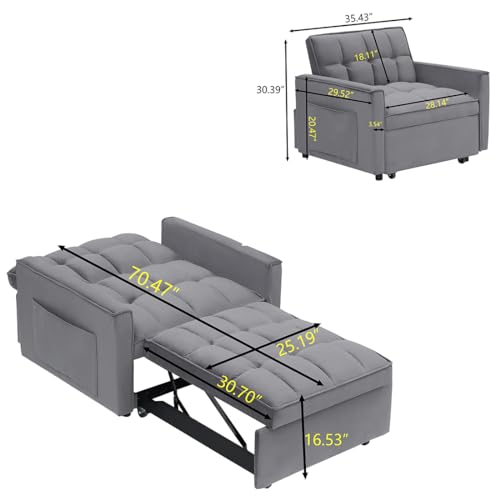 Dark Gray Velvet Convertible Sleeper Chair C367