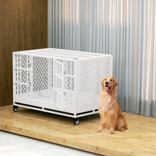 48 Inch Heavy Duty Metal Dog Crate with Wheels, Folding, Removable Tray S490