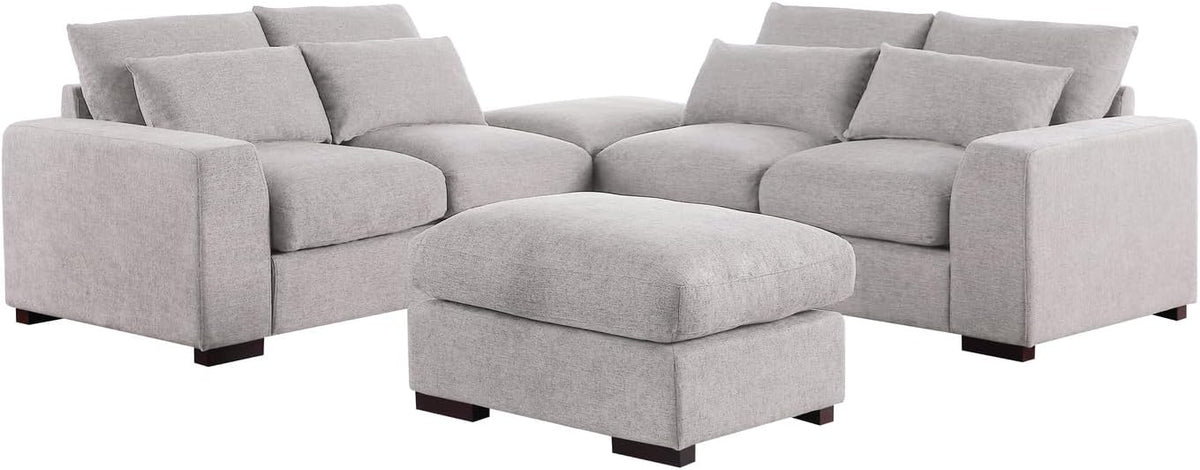 Reversible Modular Sectional Fabric Sofa & Chaise with Two Ottoman Light Gray M5639