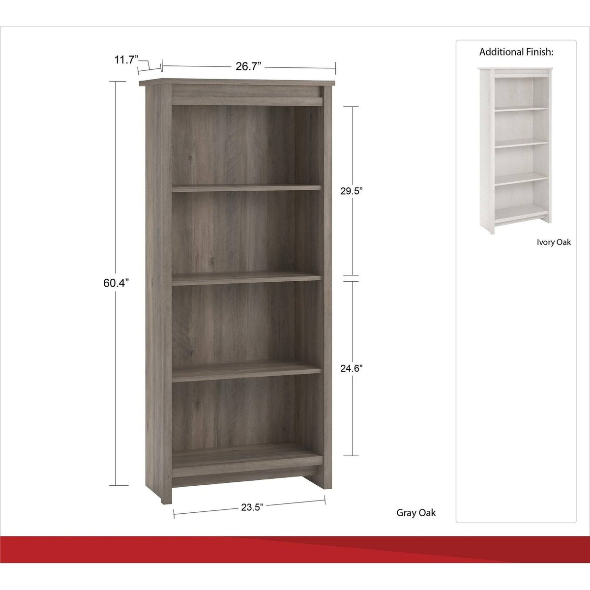 Gray Oak 4 Shelf Bookcase X682800