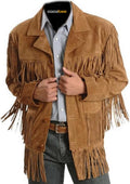 Men's Brown Leather Fringe Suede Jacket Q142