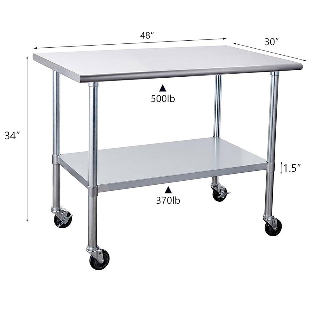 Stainless Steel Table 30 x 48 Inches with Caster Wheels U9595