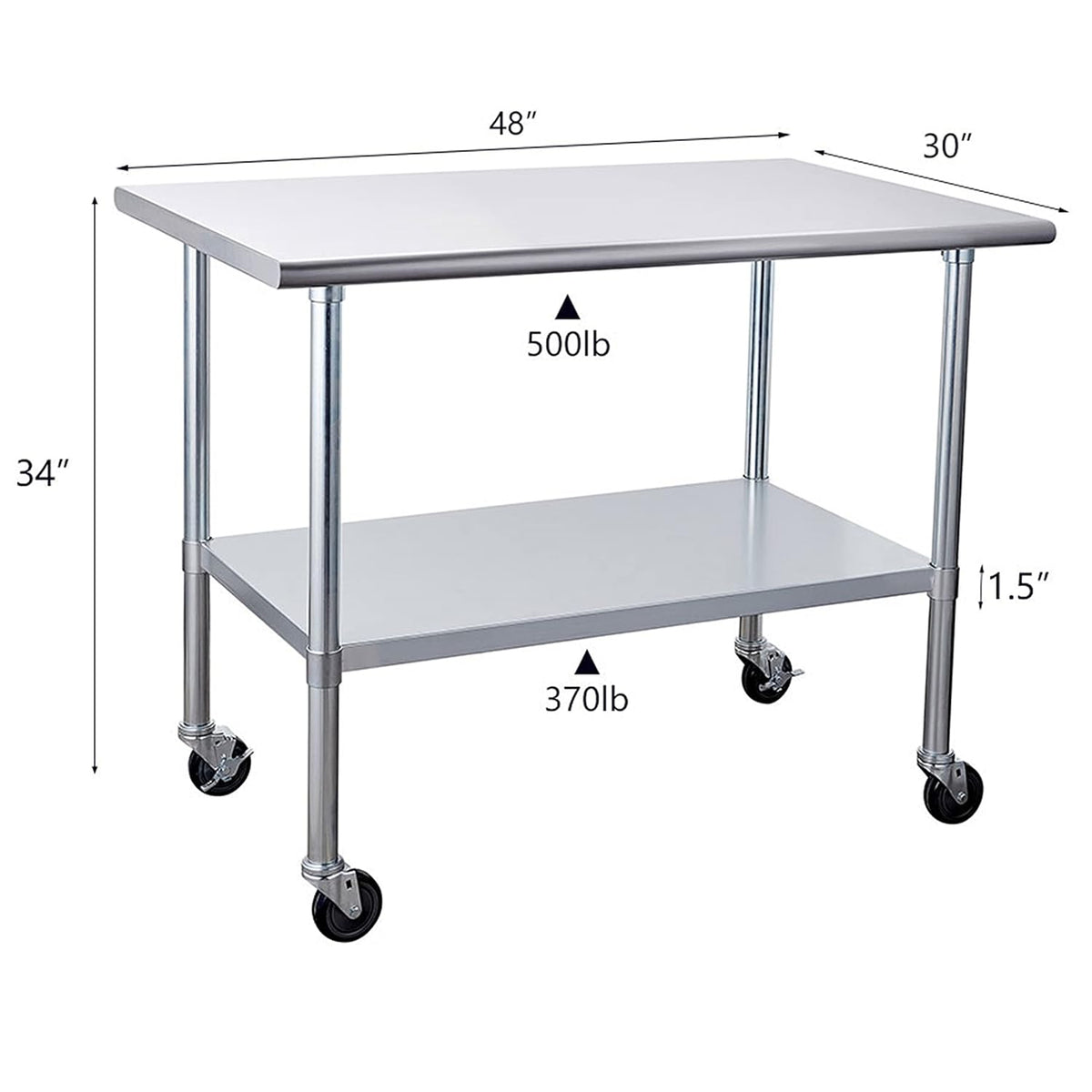 Stainless Steel Table 30 x 48 Inches with Caster Wheels U9595