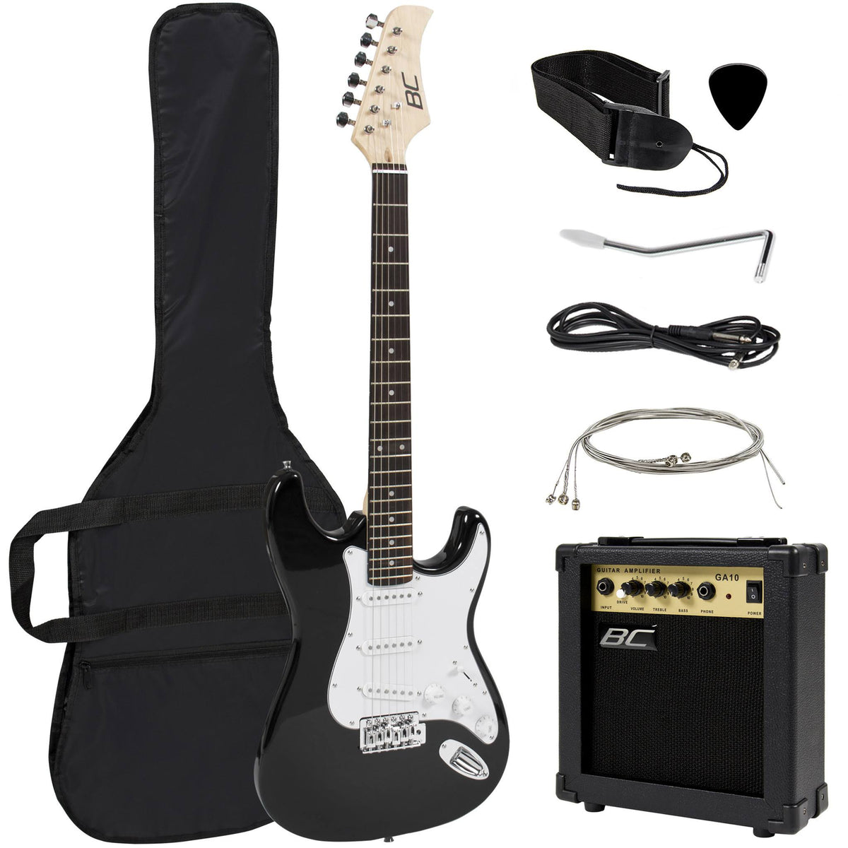 39in Full Size Beginner Electric Guitar Starter Kit with Case, Strap, Amp - Black F50530