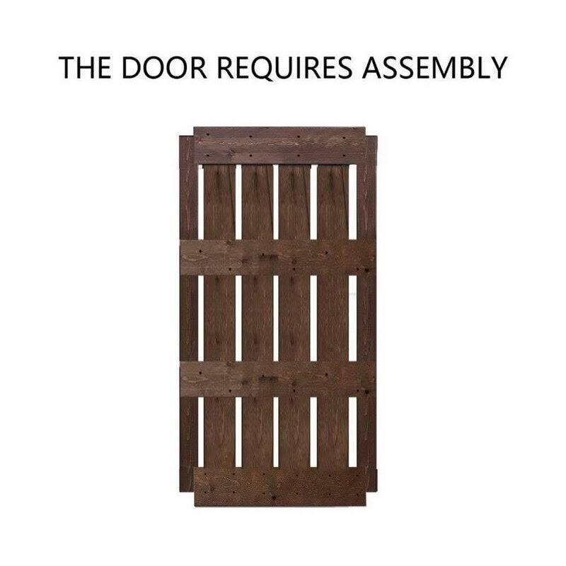 Brown Stained Solid Pine Wood Interior Sliding Barn Door with Hardware Kit R280808