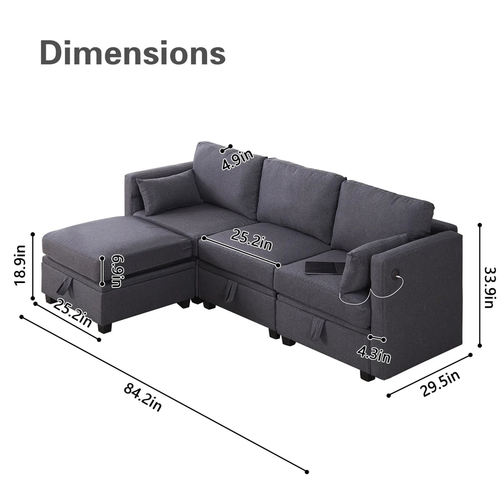 Dark Gray L-Shaped Sectional Sofa with Chaise V659