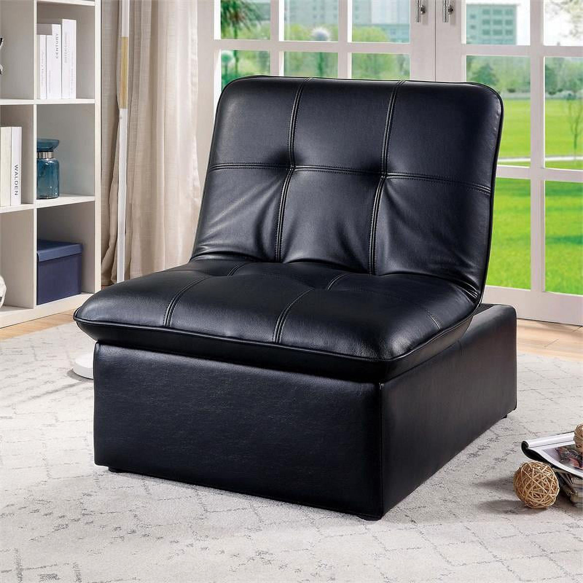 Black Faux Leather Tufted Futon Chair D142303