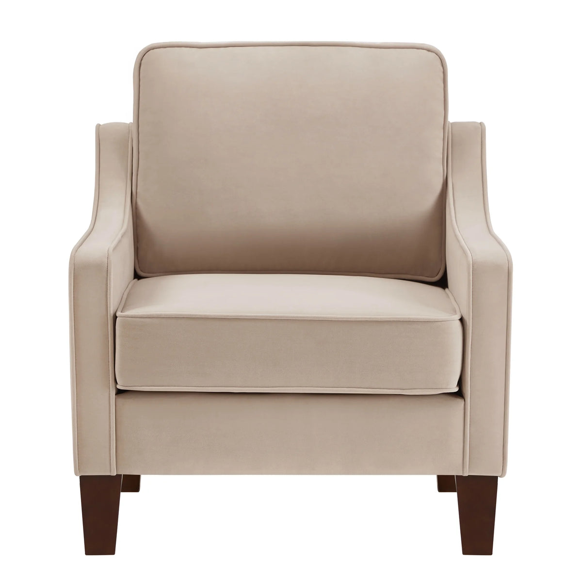 Taupe Velvet Upholstered Armchair with Wooden Legs P5428