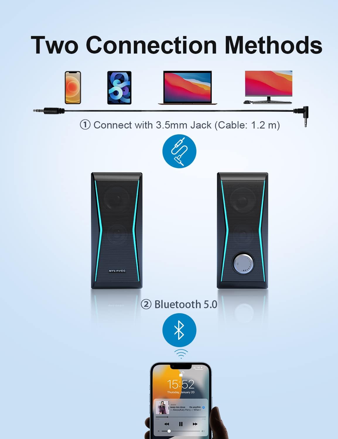 RGB Bluetooth Computer Speakers with Extra Bass, Pack of 2 H1463