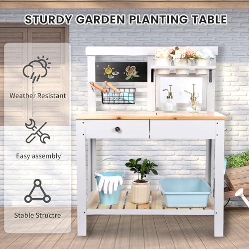 Wooden Outdoor Potting Bench Table with Sink N658280