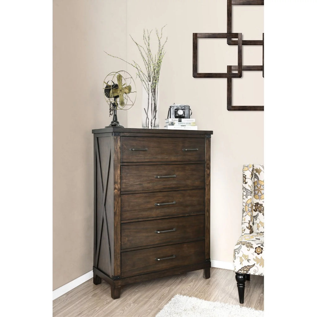 Five Drawer Solid Wood Chest with Metal Bar Handle M727372