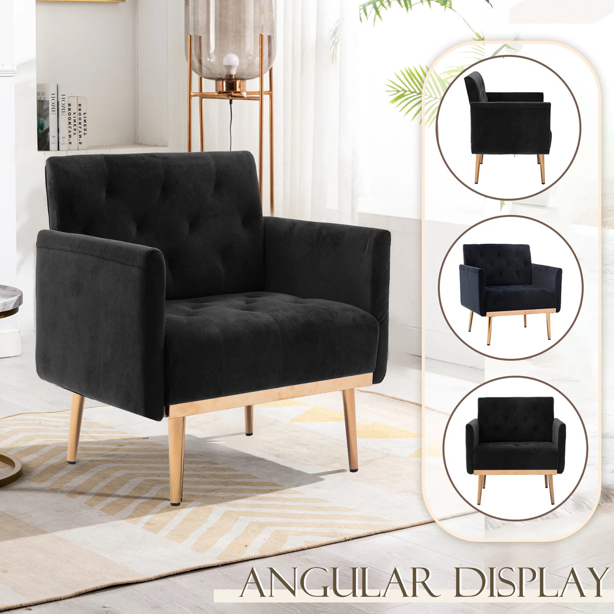 Green Velvet Upholstered Accent Chair with Metal Legs J718