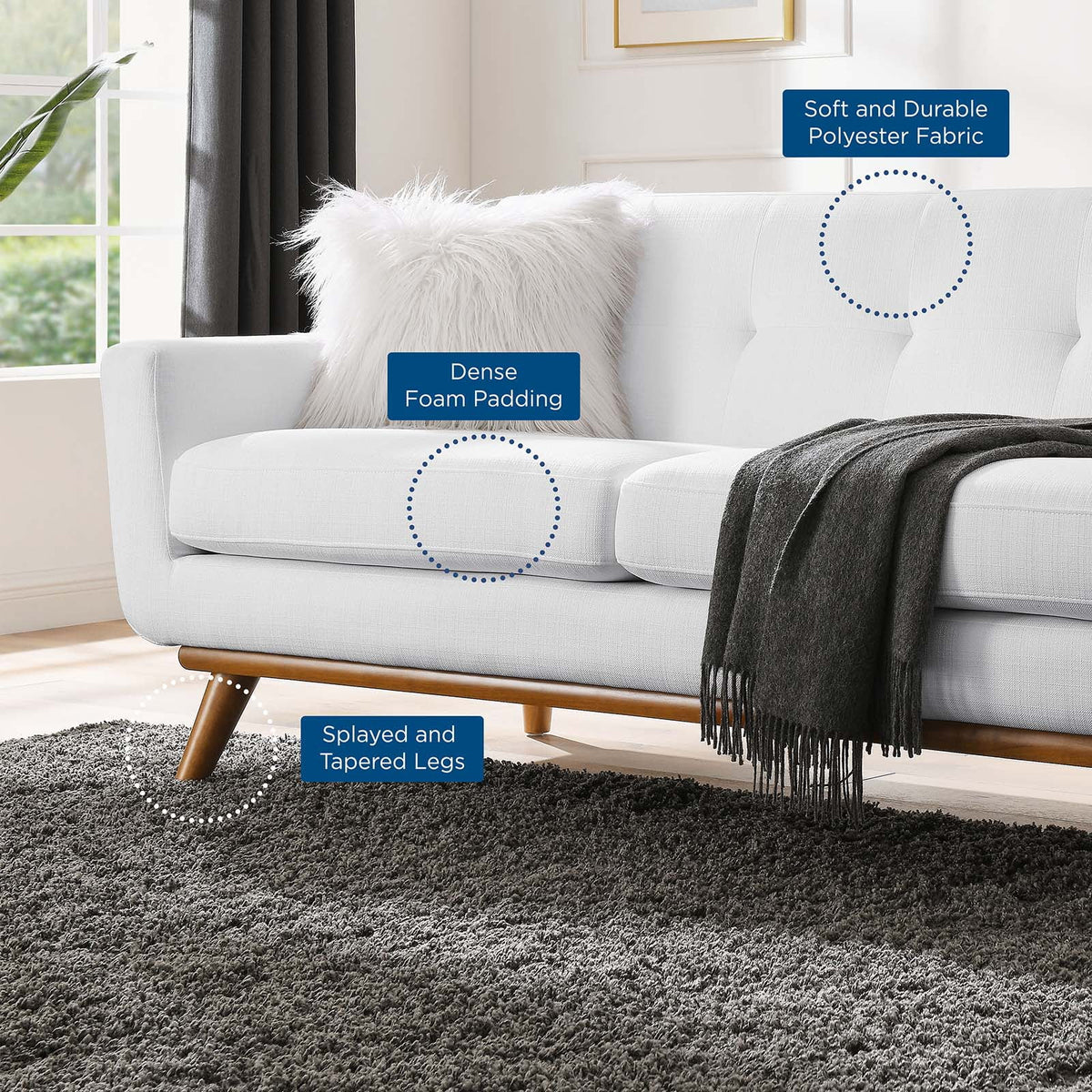 White Upholstered Fabric Loveseat V5545