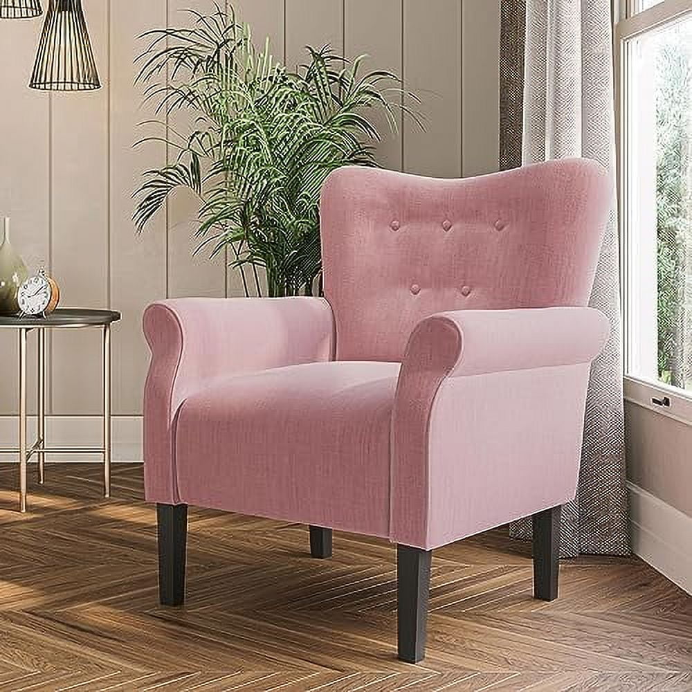 Modern Accent Chair High Back Floral Armchair with Wooden Legs Upholstered Wingback Side Chair Padded Armrest Single Sofa Q838273