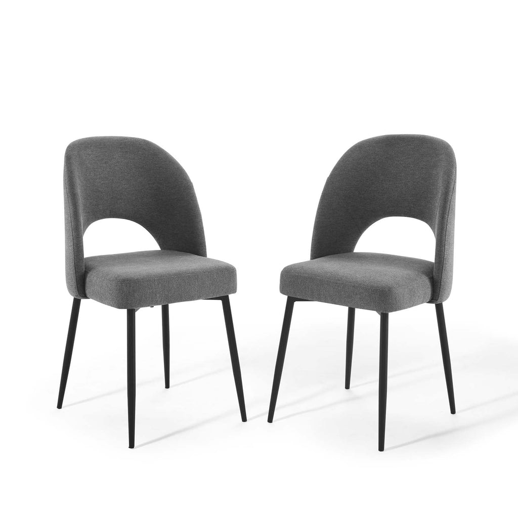 Black Charcoal Upholstered Fabric Dining Side Chair Set of 2 Q78068
