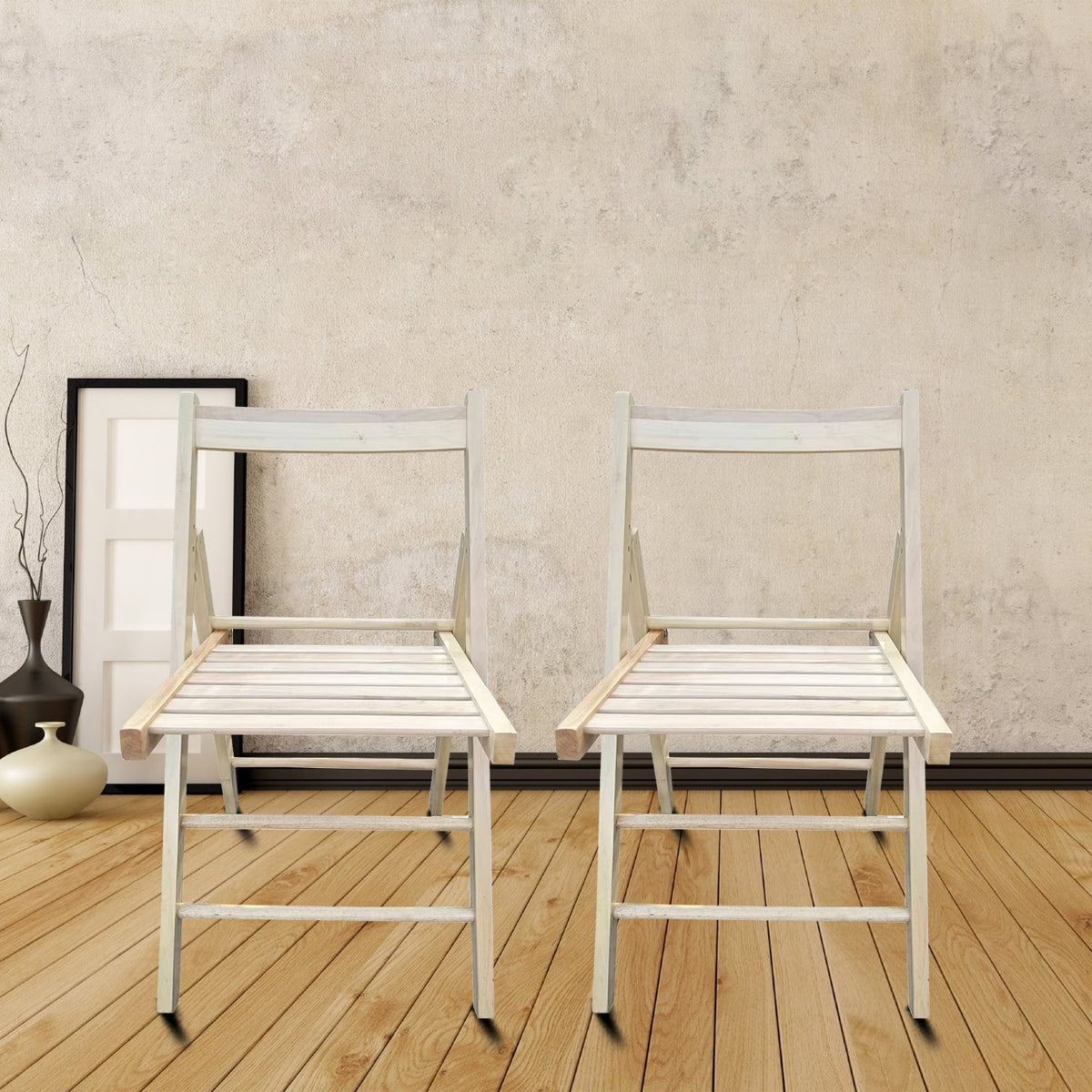 Lightweight Portable Slatted Wood Folding Chair with Backrest and Footrest R778445