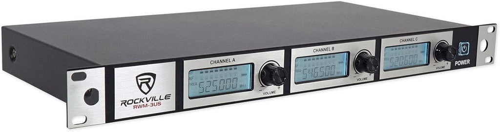 Triple Wireless UHF 3 Microphone System with Adjustable Frequency E38475