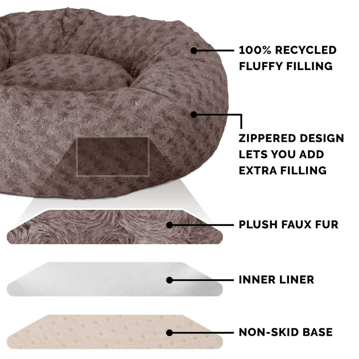Curly Fur Plush Donut Dog Bed O6937