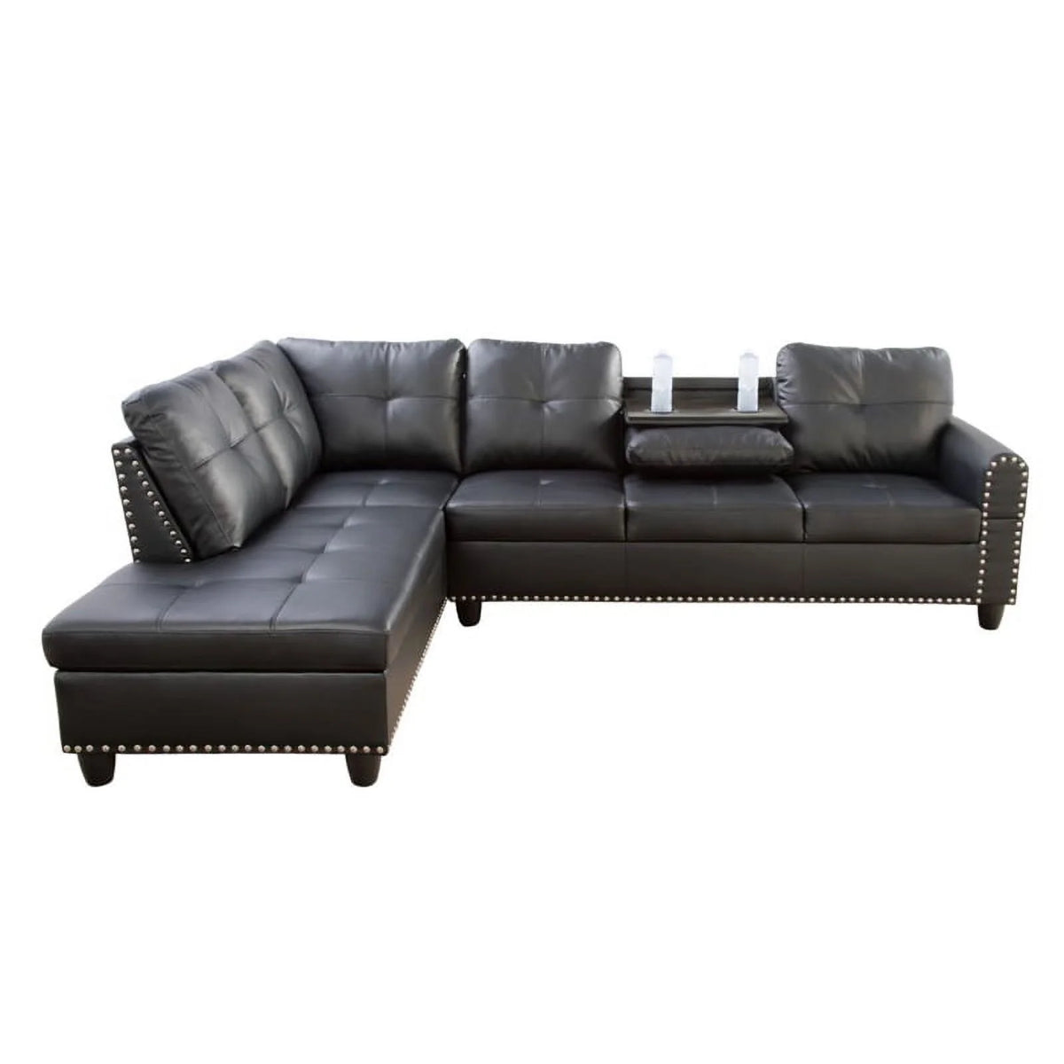 Faux Leather Sectional Sofa in Black C71917