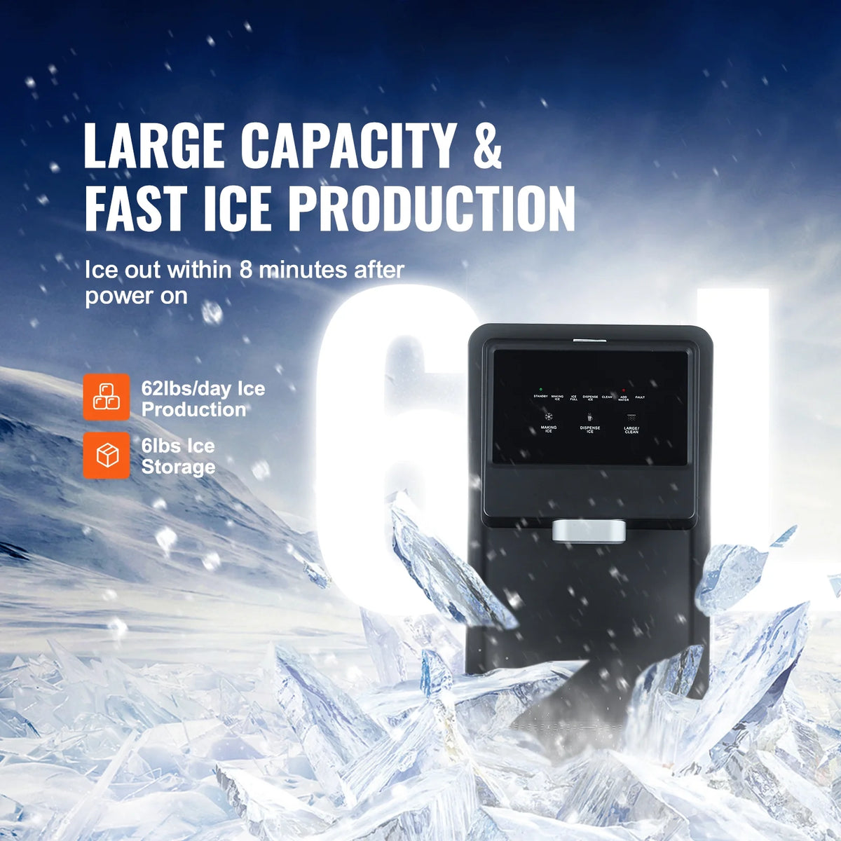 Portable Countertop Ice Maker 62lbs/24H Self-Cleaning D392238