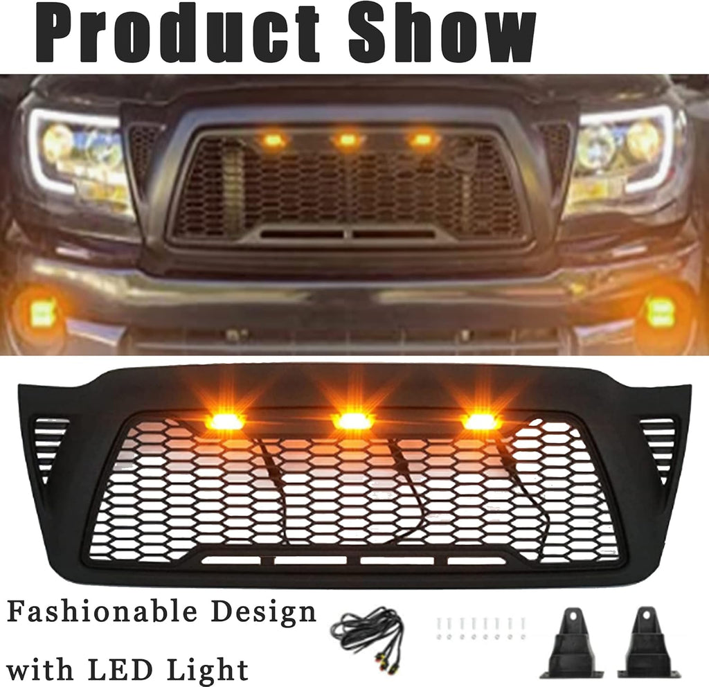 Matte Black ABS Plastic Tacoma Grill with 3 Amber Lights H63383