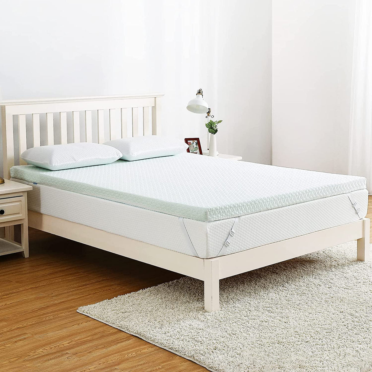 3 Inch Green Tea Memory Foam Mattress Topper with Zippered Bamboo Cover W4538