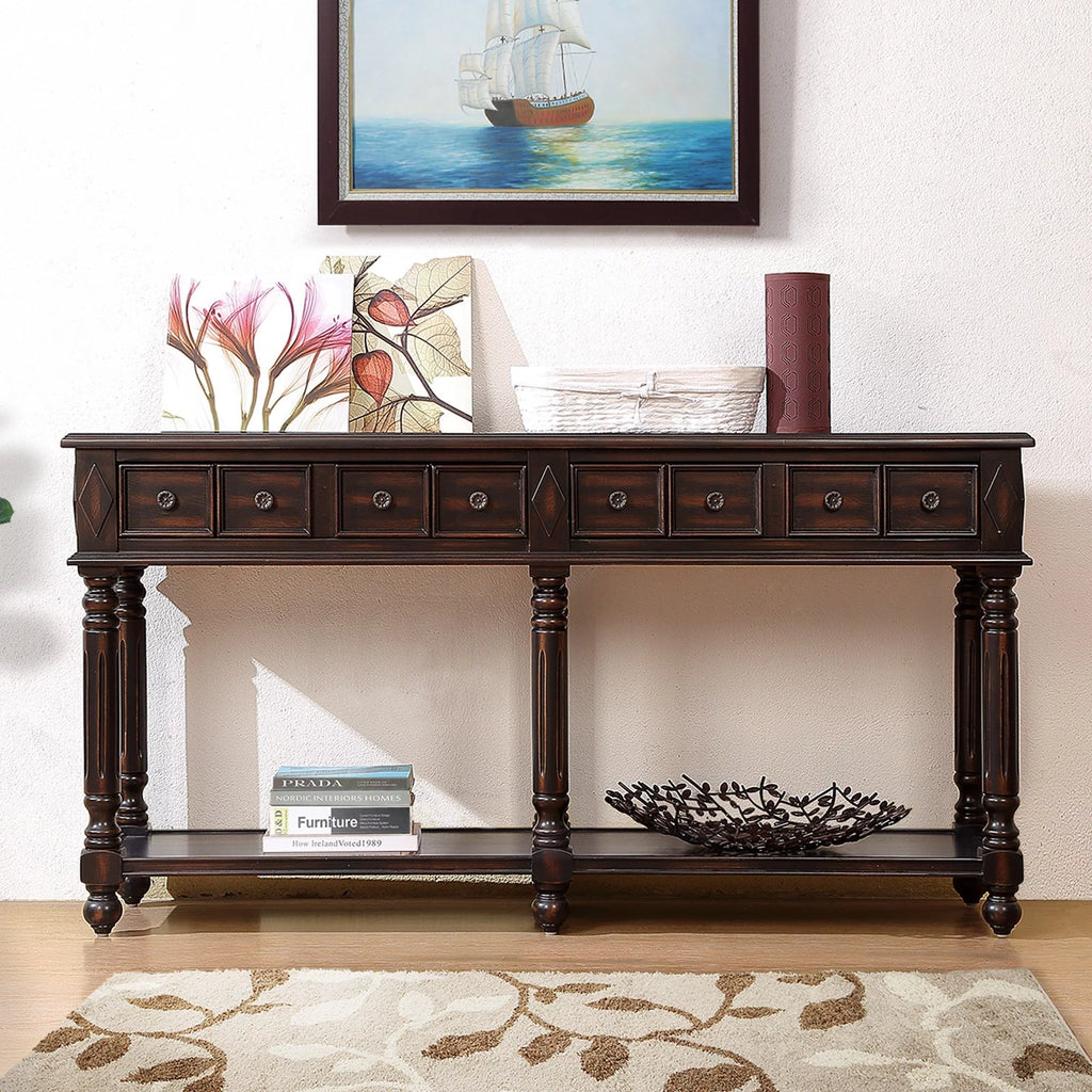 58" Black Console Table with 2 Drawers and Storage Shelf U491