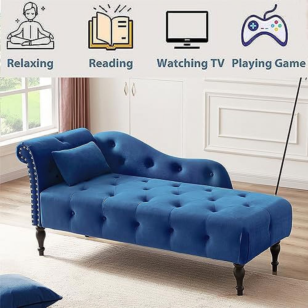 Grey Velvet Rolled Arm Chaise Lounge with Pillow M5521