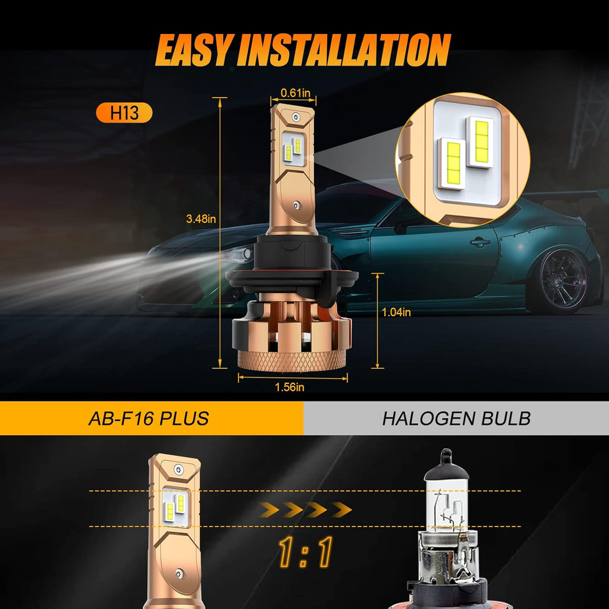 H13 LED Light Bulbs 70W 7000lm Pack of 2 K2490
