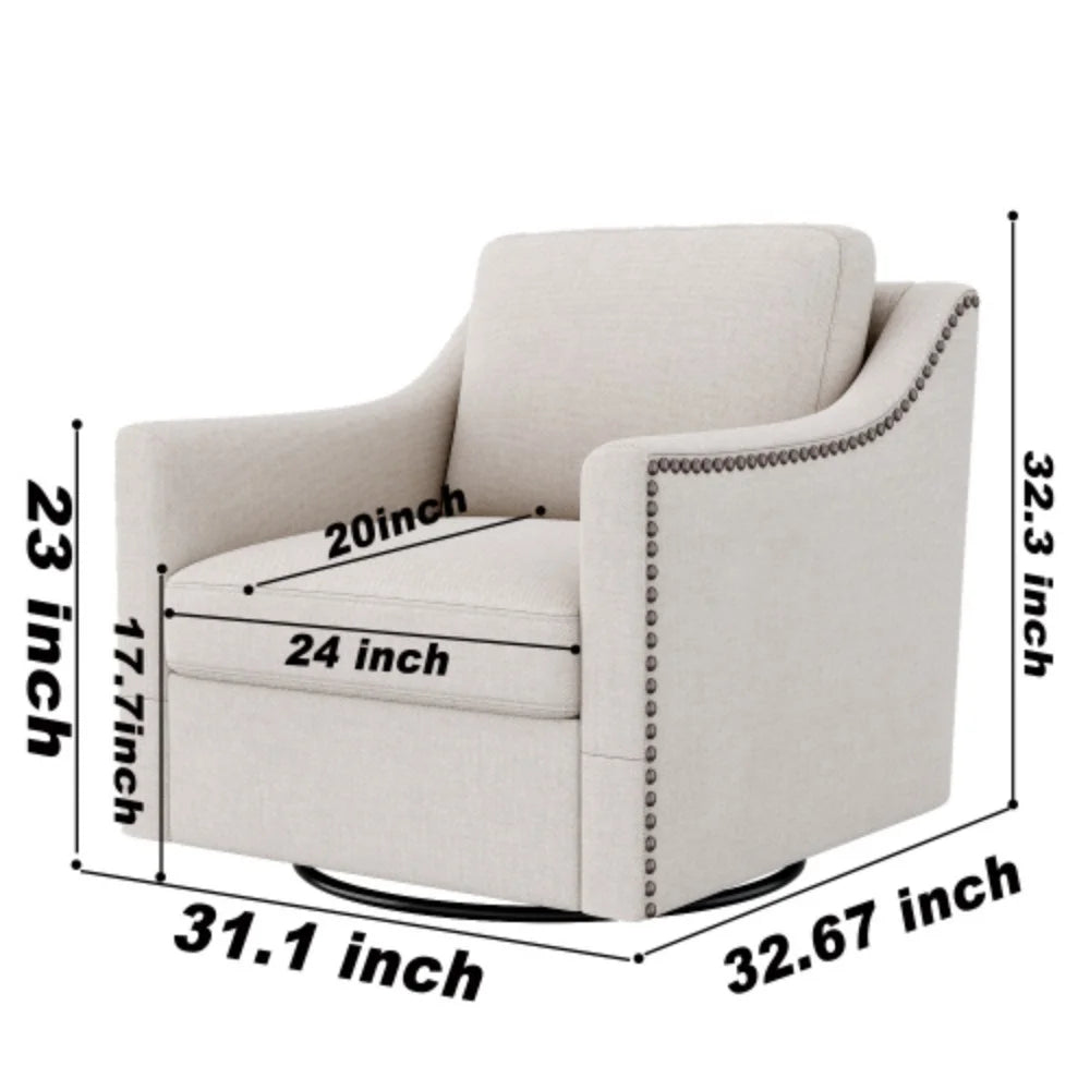 White Cotton Linen Swivel Armchair T417622