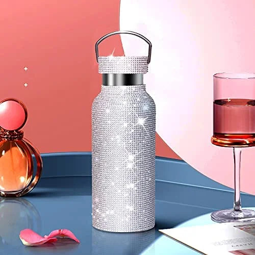 Bling Rhinestone Stainless Steel Insulated Water Bottle With Carry on Chain 500ML E237771
