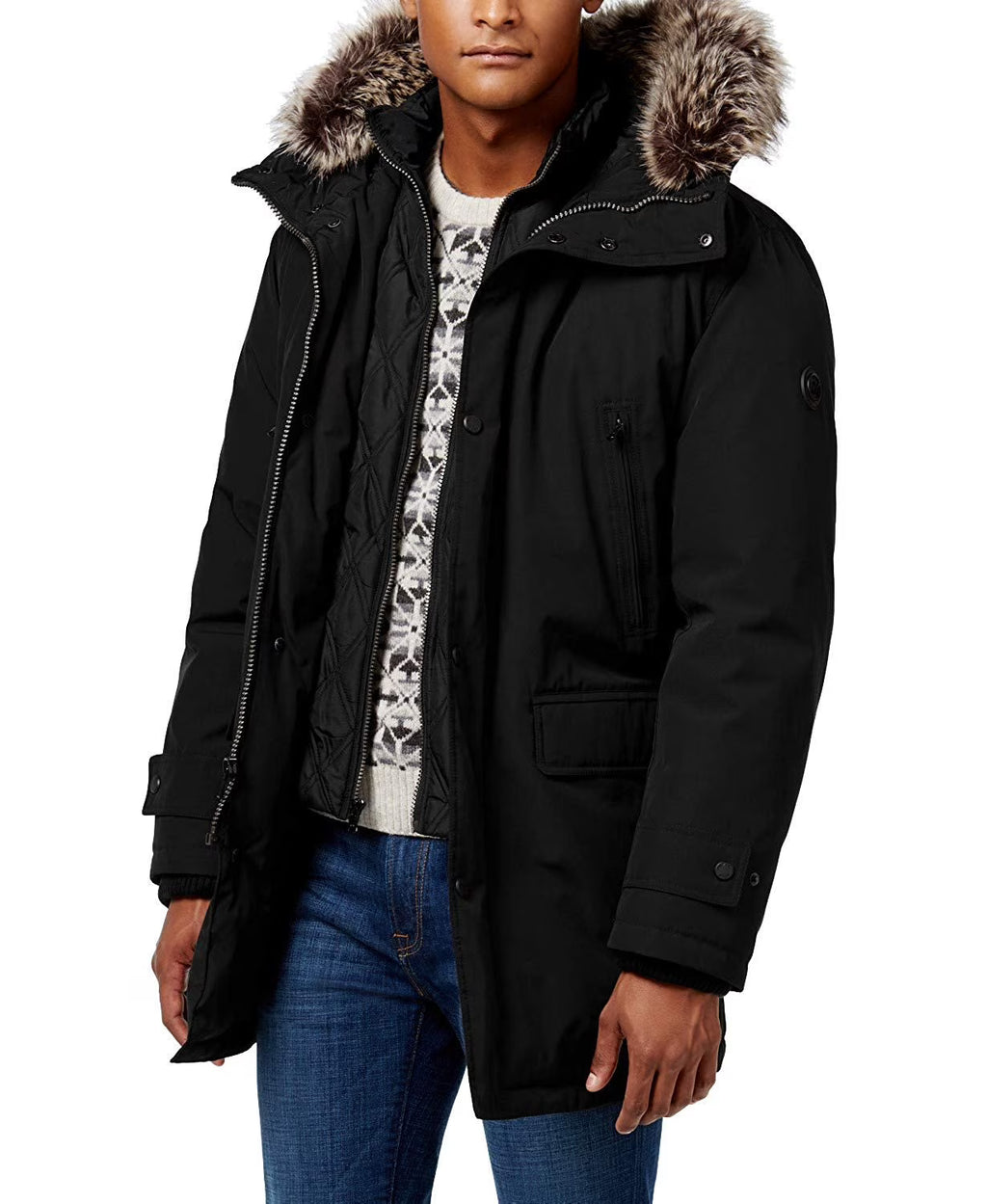 Black Heavyweight Hooded Snorkel Parka Coat Q904653