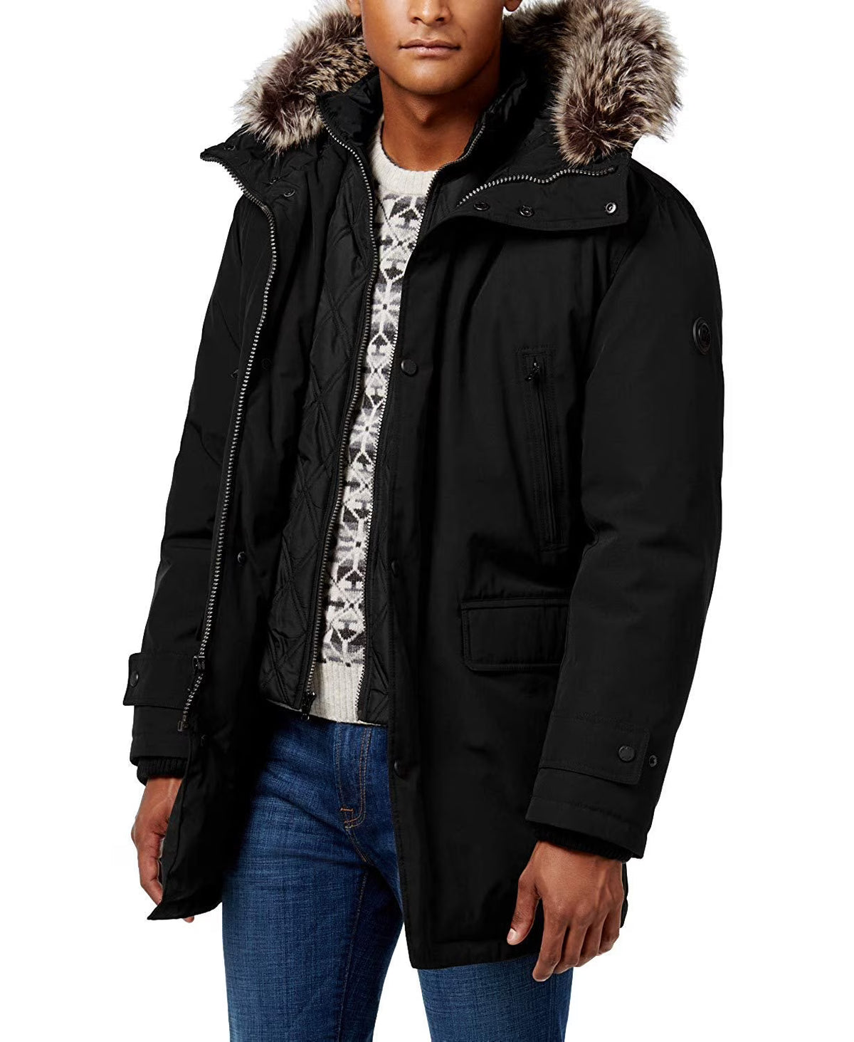 Black Heavyweight Hooded Snorkel Parka Coat Q904653