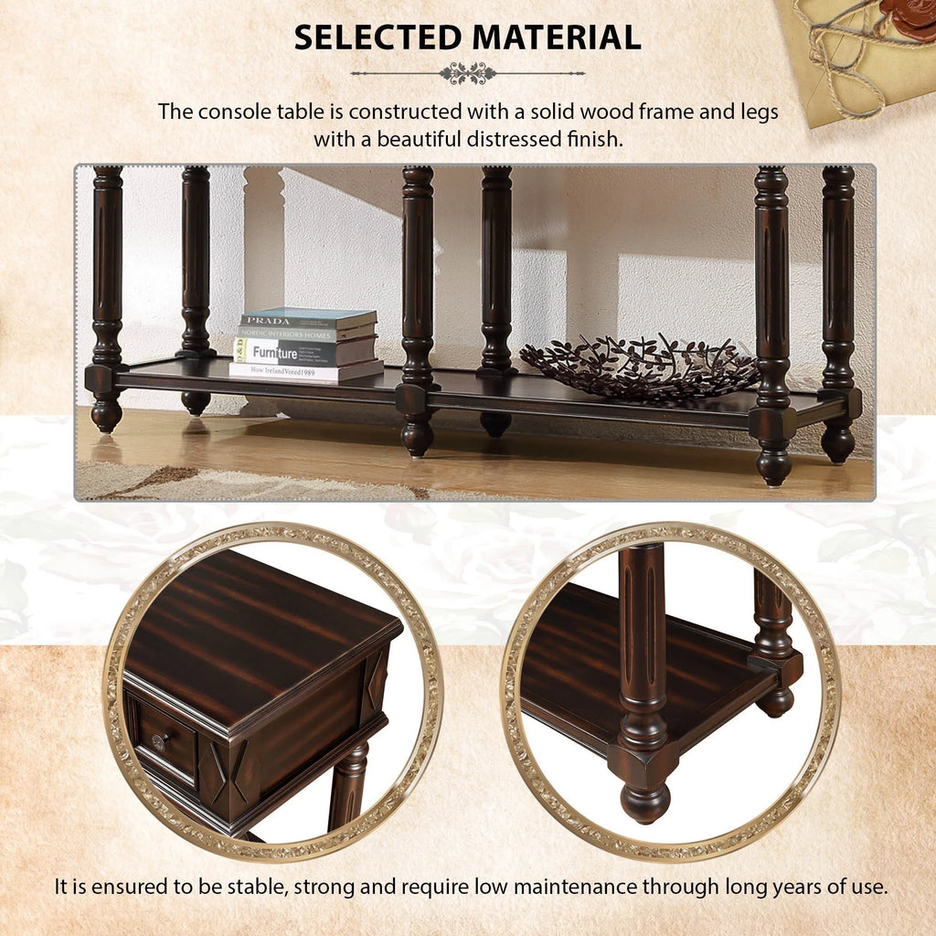 58" Black Console Table with 2 Drawers and Storage Shelf U491