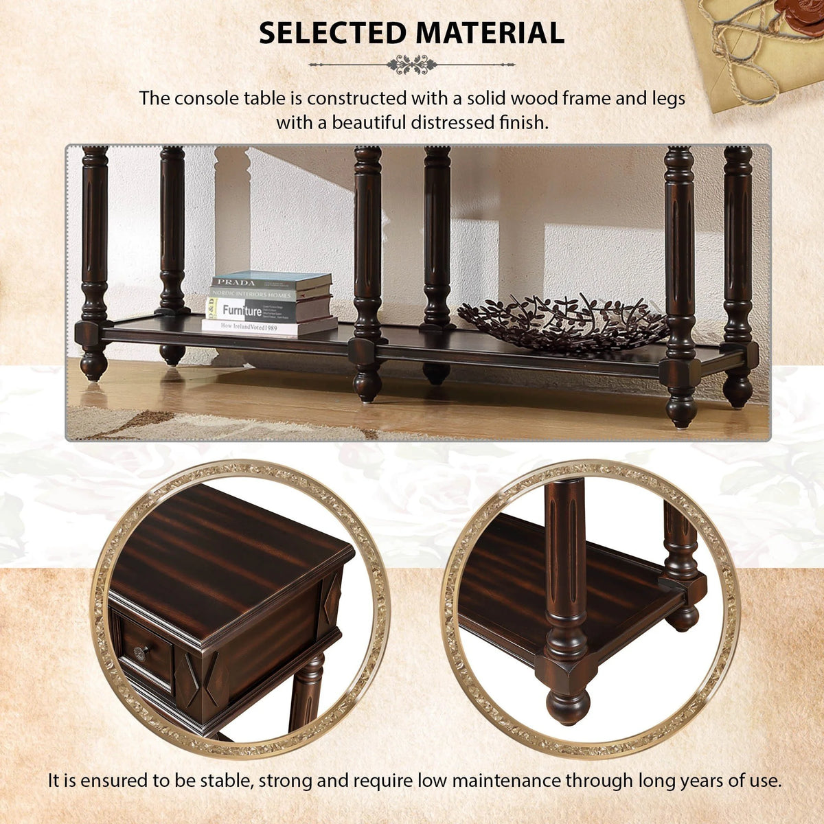 58" Black Console Table with 2 Drawers and Storage Shelf U491
