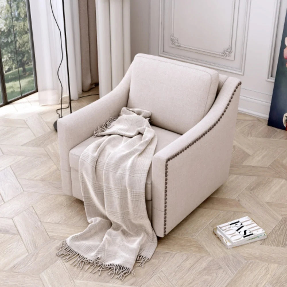 White Cotton Linen Swivel Armchair T417622