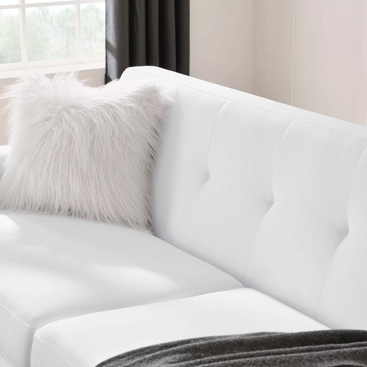 White Upholstered Fabric Loveseat V5545