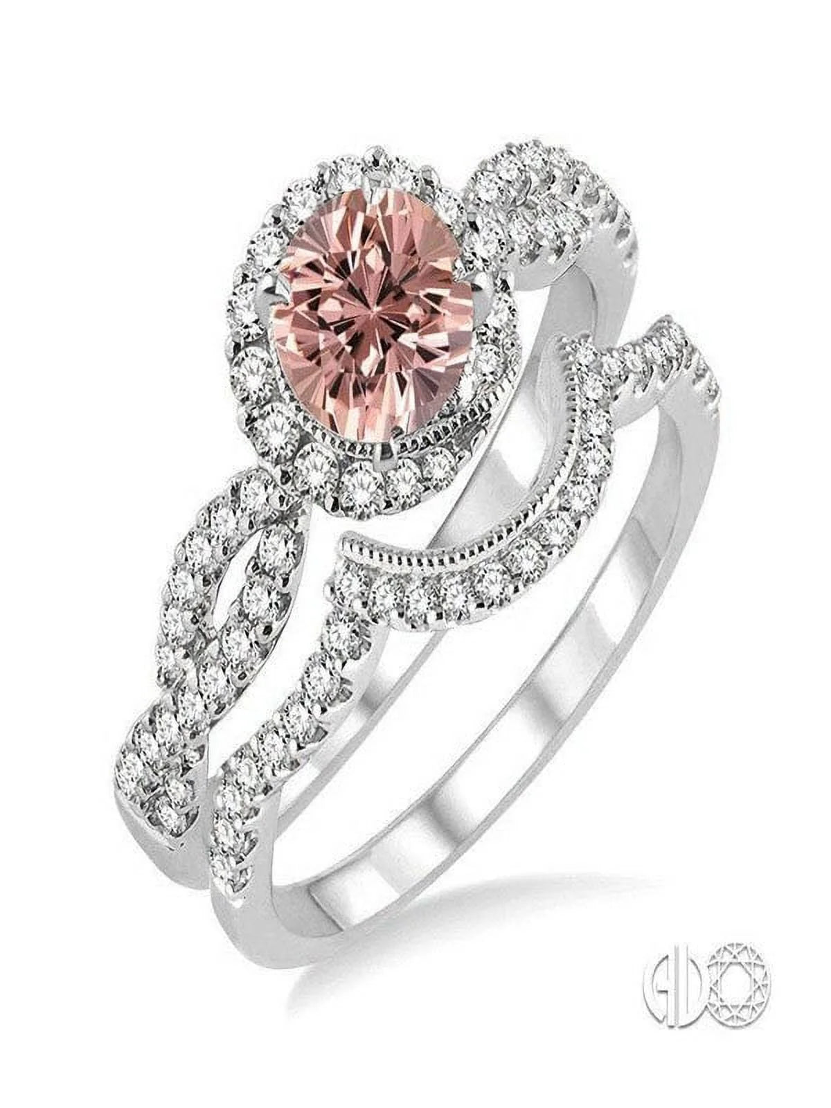 14k White Gold Morganite and Diamond Bridal Set M189