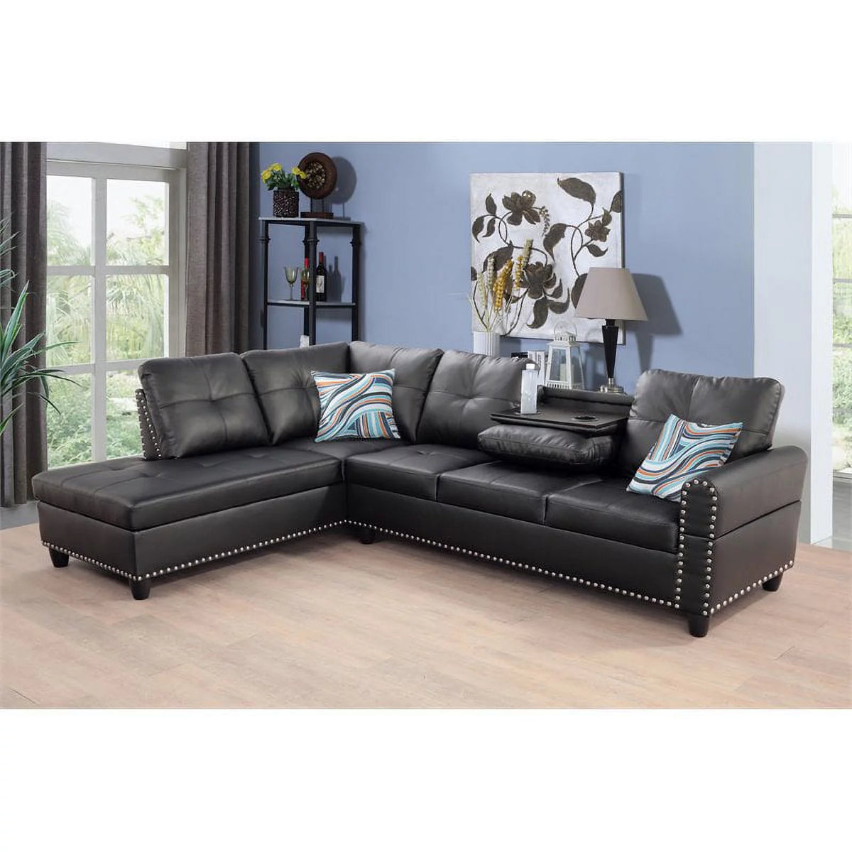 Faux Leather Sectional Sofa in Black C71917