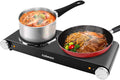 Electric Hot Plate 1500W Single Burner Cast Iron Portable Stove with Adjustable Temperature Control Silver Stainless Steel Non-Slip Rubber Feet Pack of 2 P6697