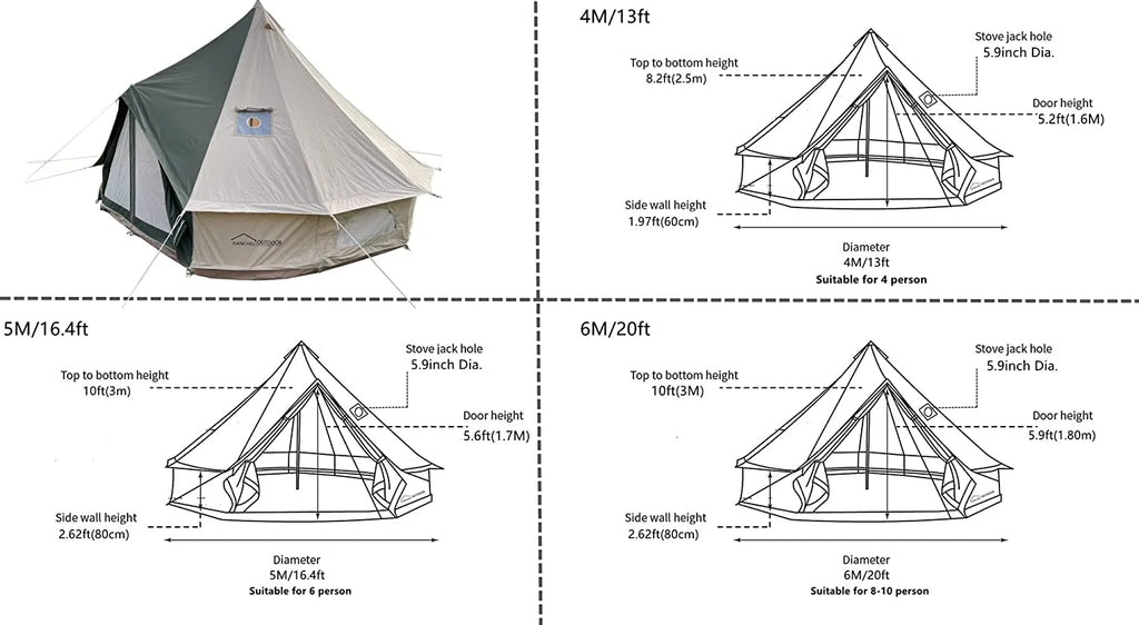 Green Canvas Bell Tent 4 Person 13.2ft Diameter D517