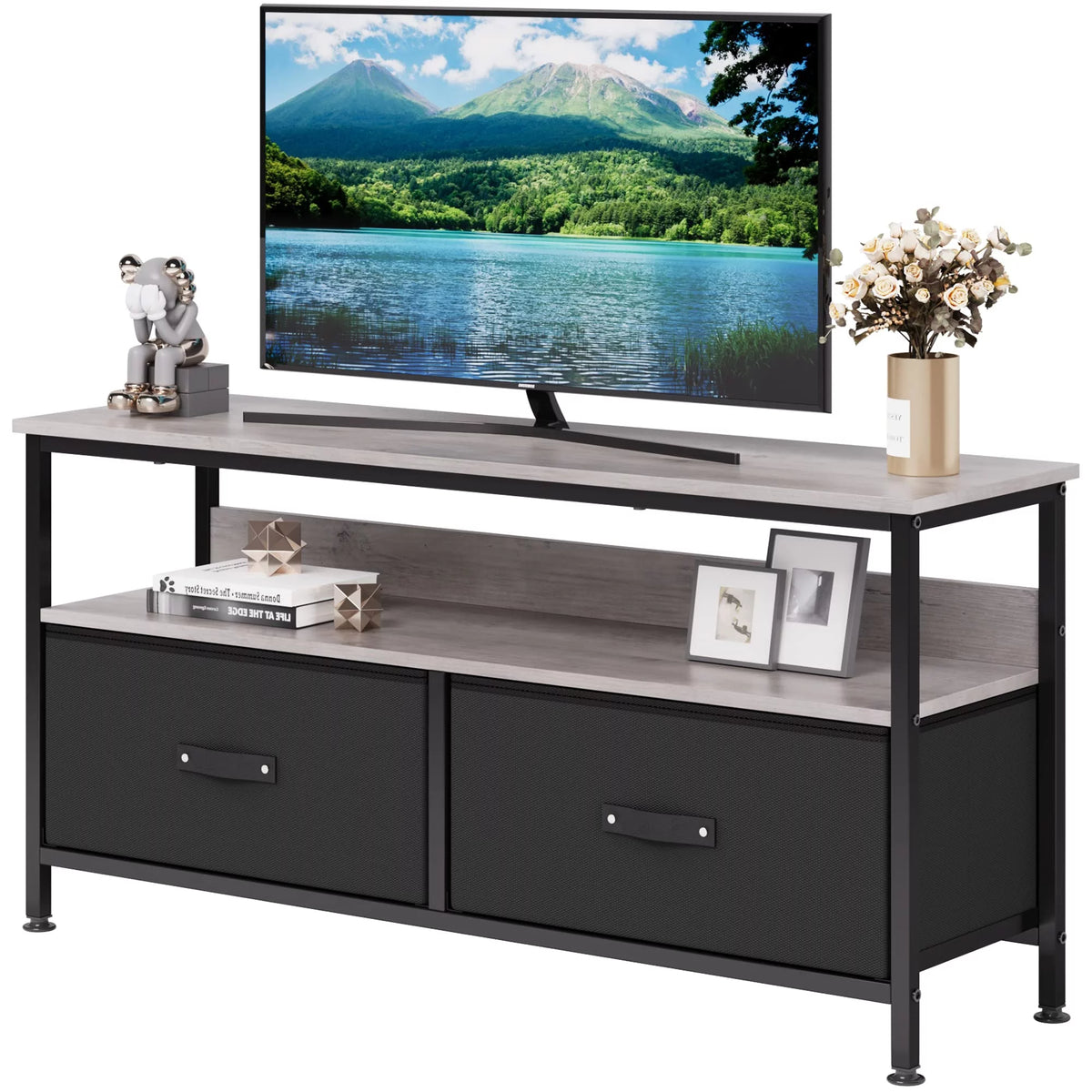 Grey Dresser TV Stand with Drawers and Shelves T26178