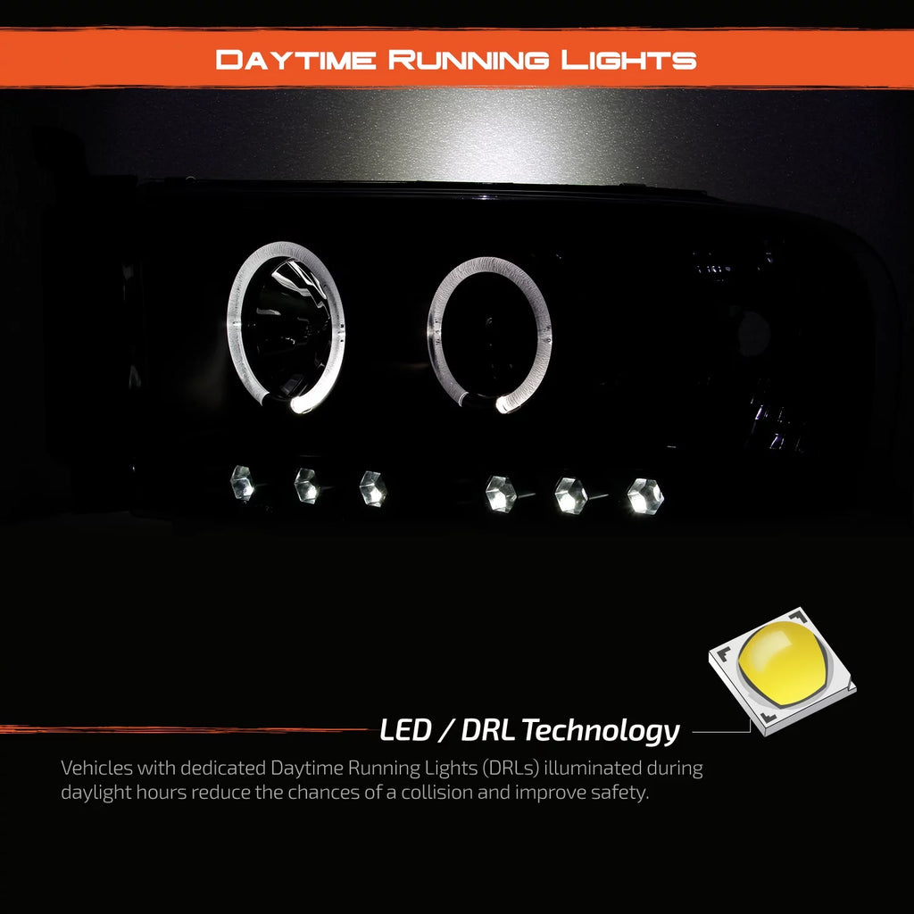 Black Housing Dual Halo DRL Projector LED Headlights + Tail Lamps O266