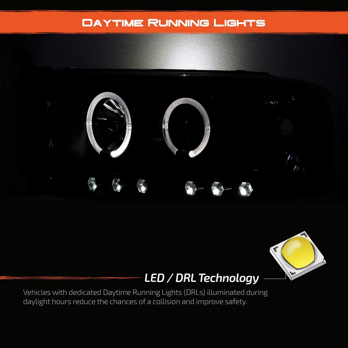 Black Housing Dual Halo DRL Projector LED Headlights + Tail Lamps O266